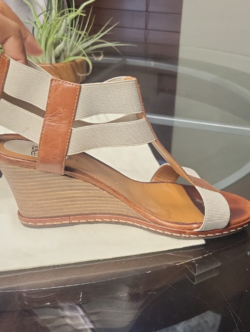 Fendi Brown & Cream Leather Wedge Sandals - Picture 9 of 11